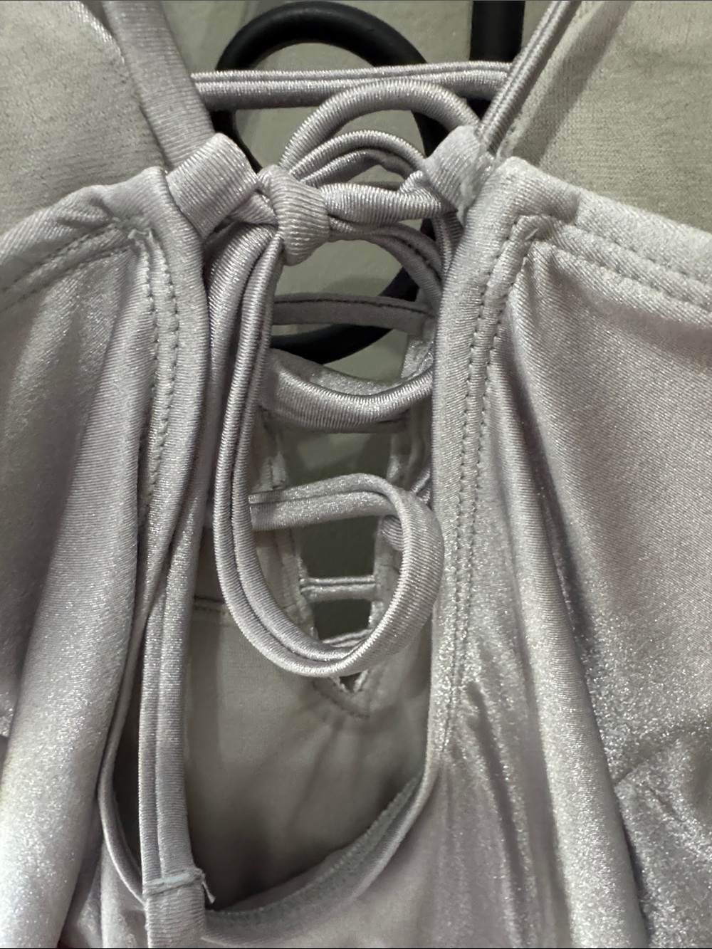 Gossip Silver Metallic Lace-Up Plunge Mini Dress medium swim resort summer - Picture 9 of 10